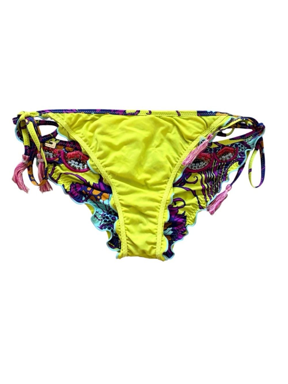 Zingara Ruffle Embroidered String Bikini Bottoms Abstract Print Size 6 - Picture 8 of 13